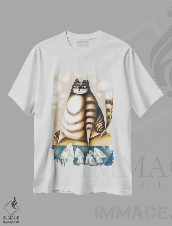 تیشرت طرح دار ماهی و گربه بزرگ، مدیوم اثر آرت میرانو | immage.ir