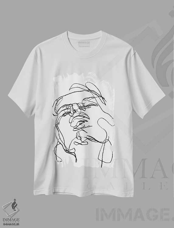 تیشرت طرح دار زن با چهره سیاه و سفید، آرت خطی اثر آرت میرانو | immage.ir