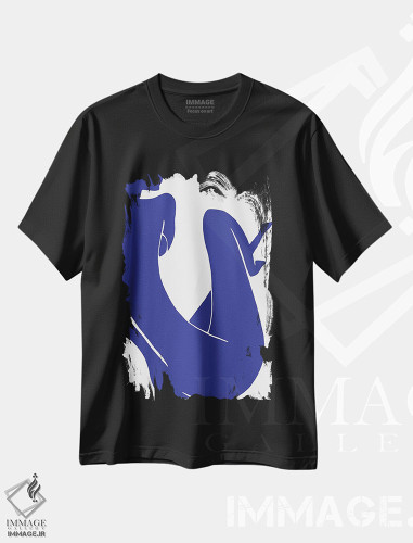 تیشرت طرح دار مینیمالیسم زن آبی، تزئینی اثر آرت میرانو | فروشگاه ایماژ