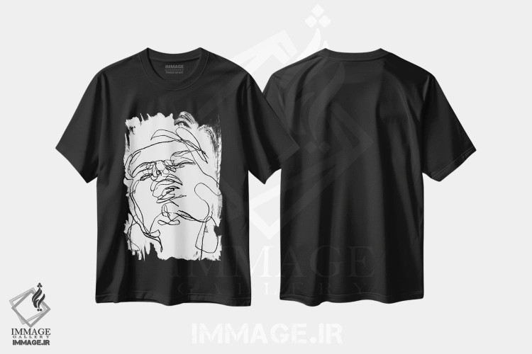 تیشرت طرح دار زن با چهره سیاه و سفید، آرت خطی اثر آرت میرانو | فروشگاه ایماژ