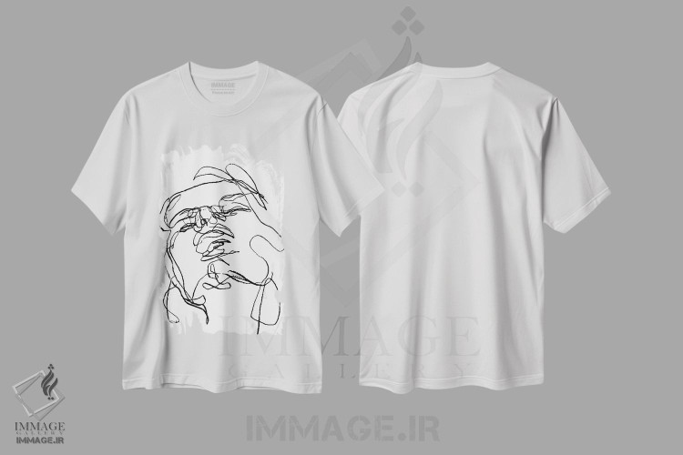 تیشرت طرح دار زن با چهره سیاه و سفید، آرت خطی اثر آرت میرانو | immage.ir