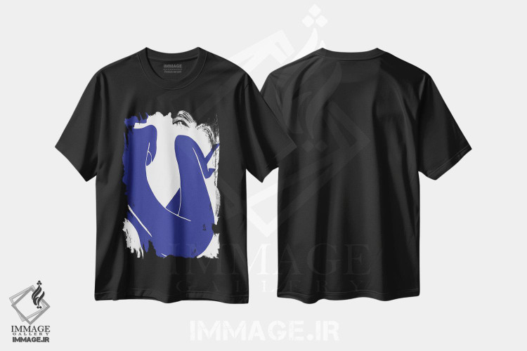 تیشرت طرح دار مینیمالیسم زن آبی، تزئینی اثر آرت میرانو | فروشگاه ایماژ
