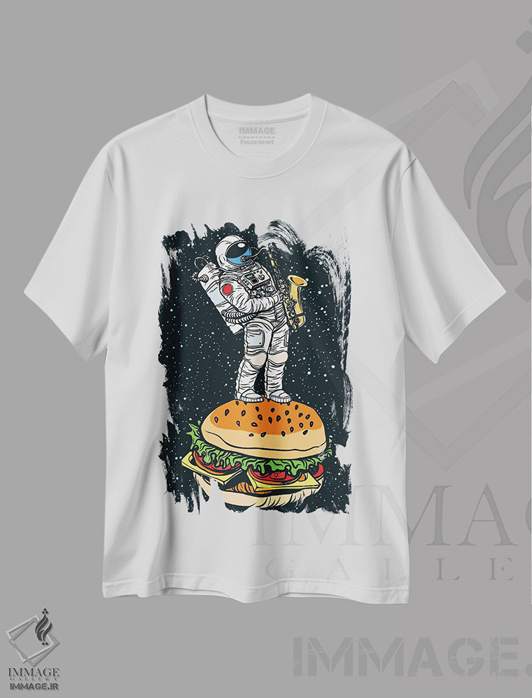 تیشرت طرح دار فضانورد روی همبرگر، هنر دیجیتال اثر آرت میرانو | immage.ir