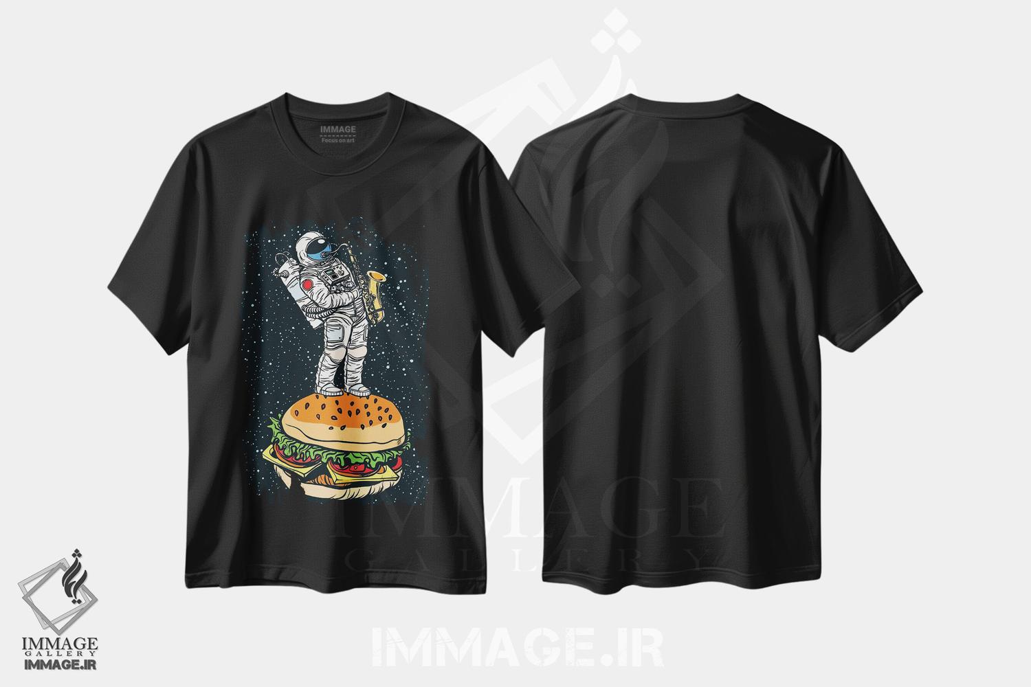 تیشرت طرح دار فضانورد روی همبرگر، هنر دیجیتال اثر آرت میرانو | فروشگاه ایماژ