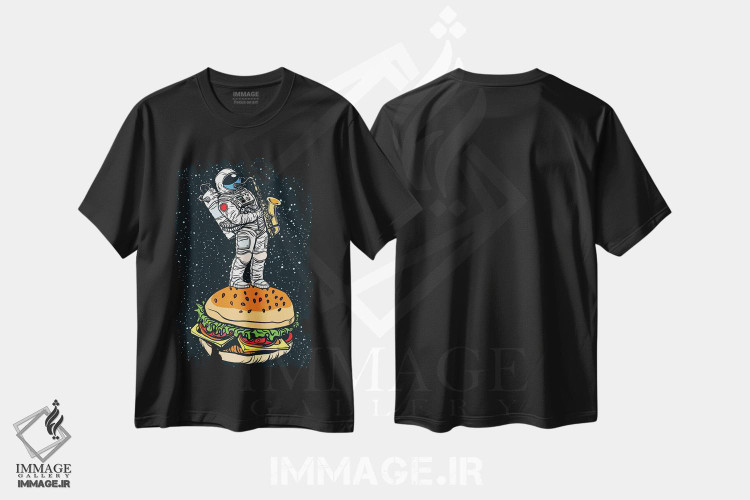 تیشرت طرح دار فضانورد روی همبرگر، هنر دیجیتال اثر آرت میرانو | فروشگاه ایماژ