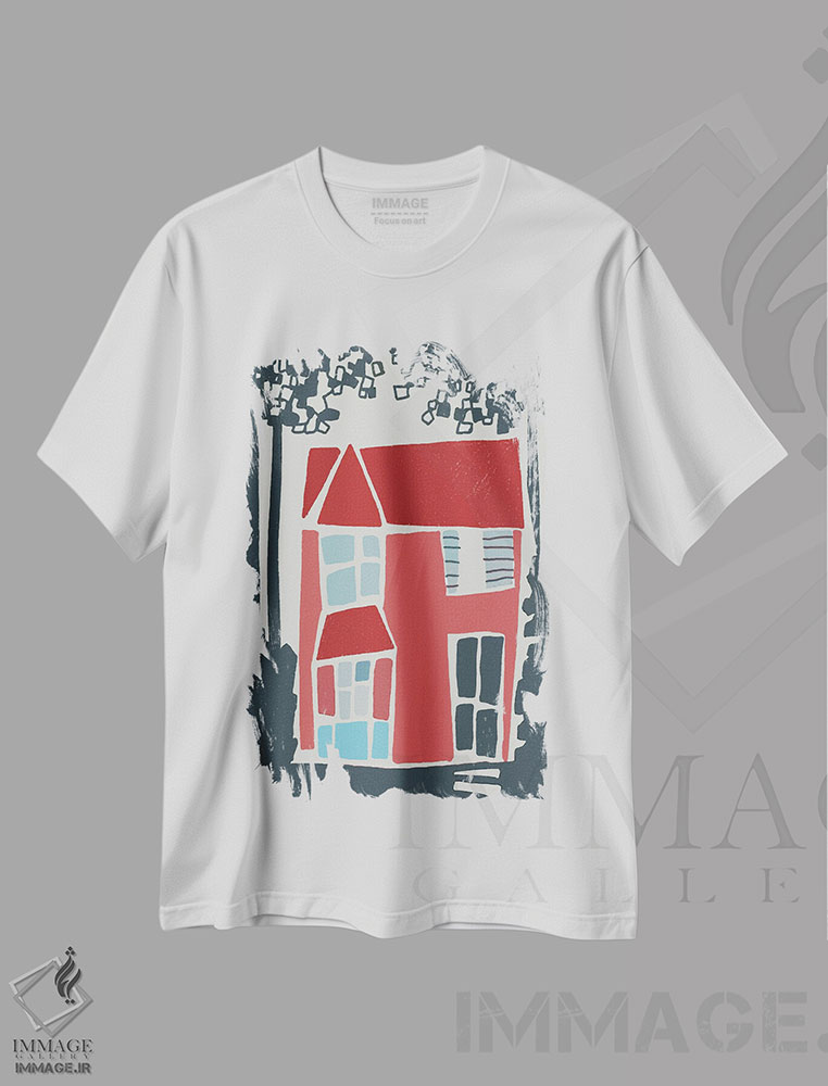 تیشرت طرح دار تصویرگری خانه ای در جنگل، هنر دیجیتال اثر آرت میرانو | immage.ir