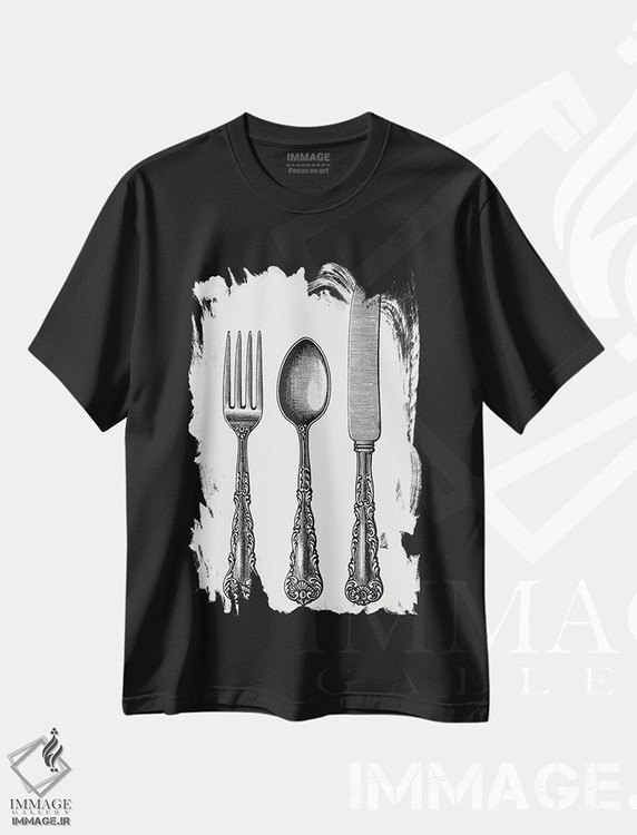 تیشرت طرح دار قاشق و چنگال و کارد، تزئینی اثر آرت میرانو | فروشگاه ایماژ