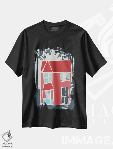 تیشرت طرح دار تصویرگری خانه ای در جنگل، هنر دیجیتال اثر آرت میرانو | فروشگاه ایماژ
