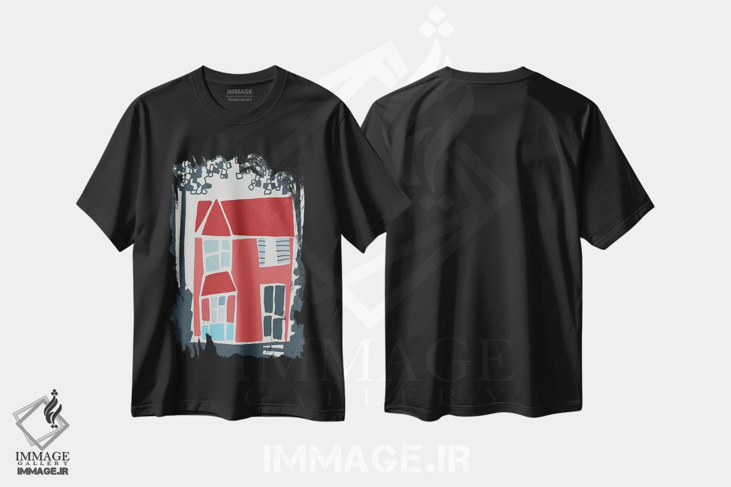 تیشرت طرح دار تصویرگری خانه ای در جنگل، هنر دیجیتال اثر آرت میرانو | فروشگاه ایماژ