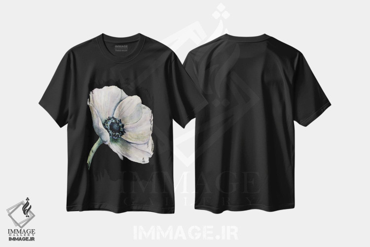 تیشرت طرح دار گل روی زمینهٔ مشکی، دکور معاصر اثر آرت میرانو | فروشگاه ایماژ
