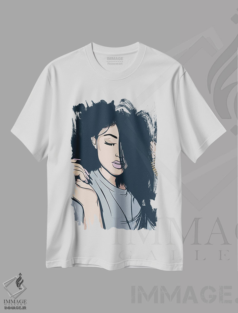 تیشرت طرح دار دختر با موهای مشکی، هنر دیجیتال اثر آرت میرانو | immage.ir