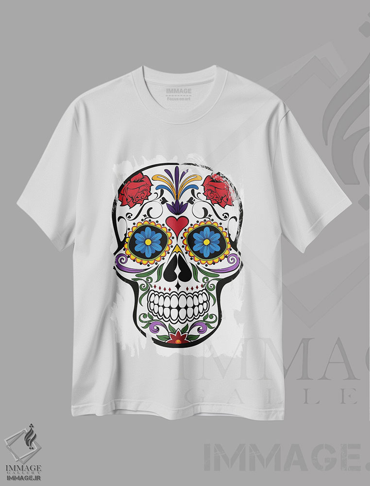 تیشرت طرح دار جمجمه با گل ها، هنر دیجیتال اثر آرت میرانو | immage.ir