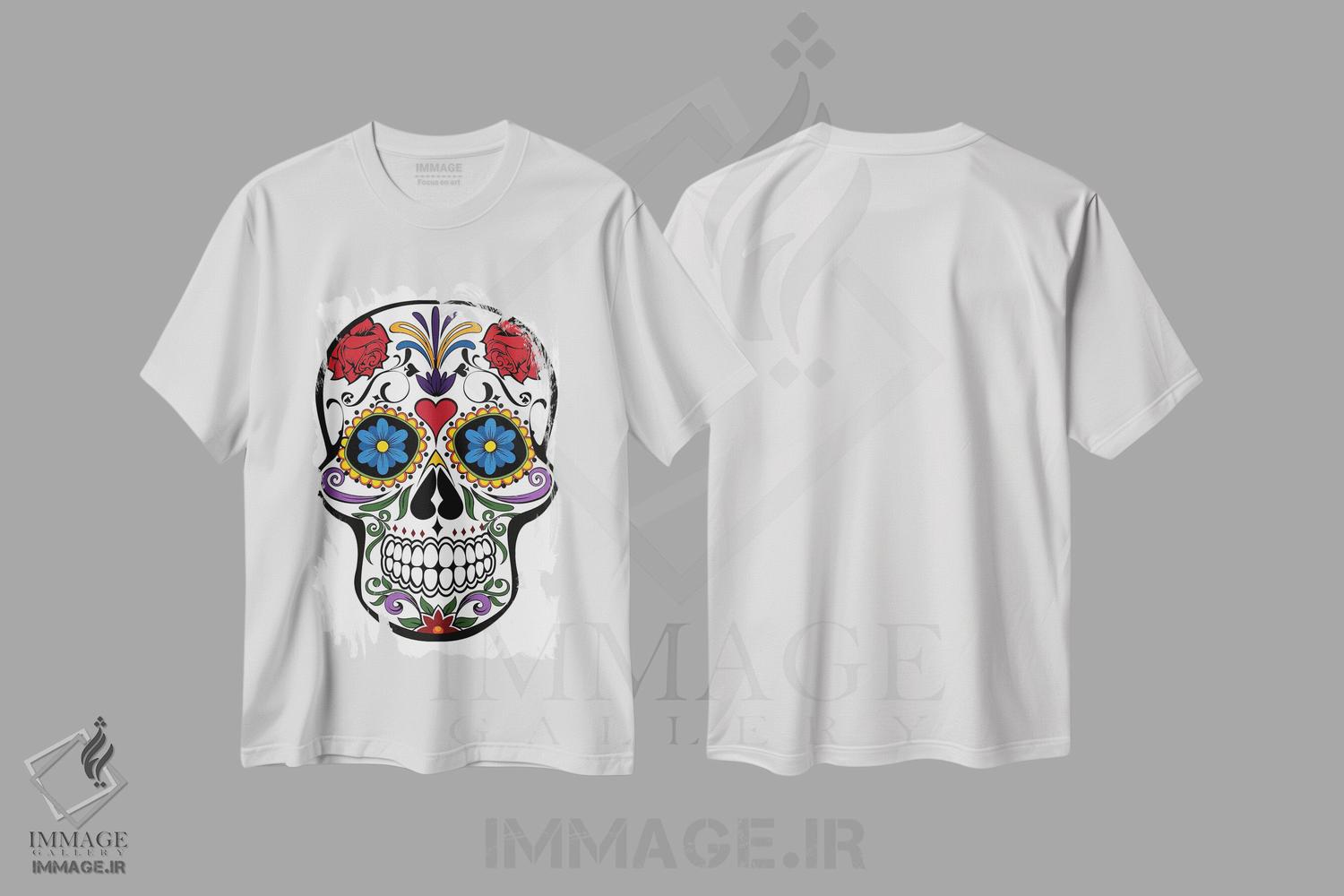 تیشرت طرح دار جمجمه با گل ها، هنر دیجیتال اثر آرت میرانو | immage.ir