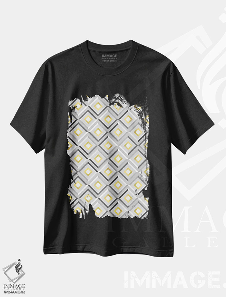 تیشرت طرح دار مربع های نقره ای، آبستره اثر آرولین ویدرهولد | فروشگاه ایماژ