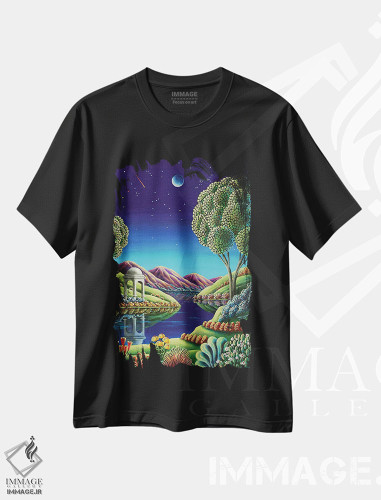 تیشرت طرح دار طلوع ماه آبی، هنر فاخر معاصر اثر اندی راسل | فروشگاه ایماژ