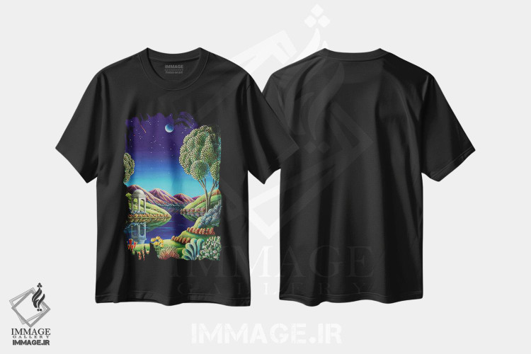 تیشرت طرح دار طلوع ماه آبی، هنر فاخر معاصر اثر اندی راسل | فروشگاه ایماژ