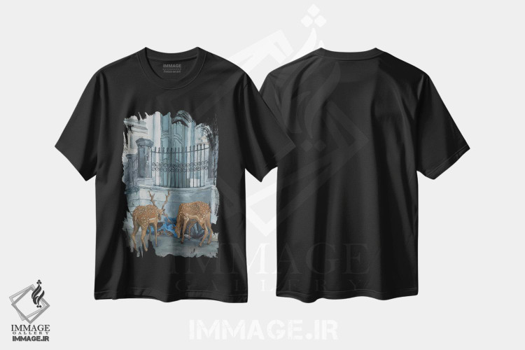 تیشرت طرح دار گوزن های سرگردان در سانتو آنتونیو، هنر فاخر معاصر اثر آرتور ریو | فروشگاه ایماژ