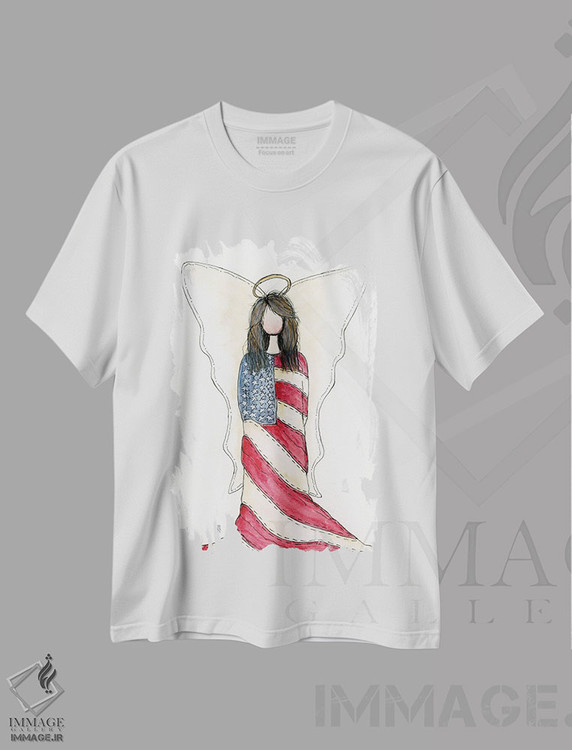 تیشرت طرح دار فرشتهٔ پرچم قدیمی آمریکا، دکور آمریکایی اثر اشلی بردلی | immage.ir