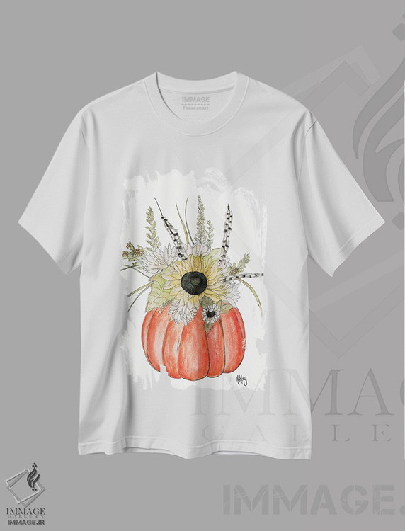 تیشرت طرح دار دسته گل کدو تنبل، دکور روستایی اثر اشلی بردلی | immage.ir
