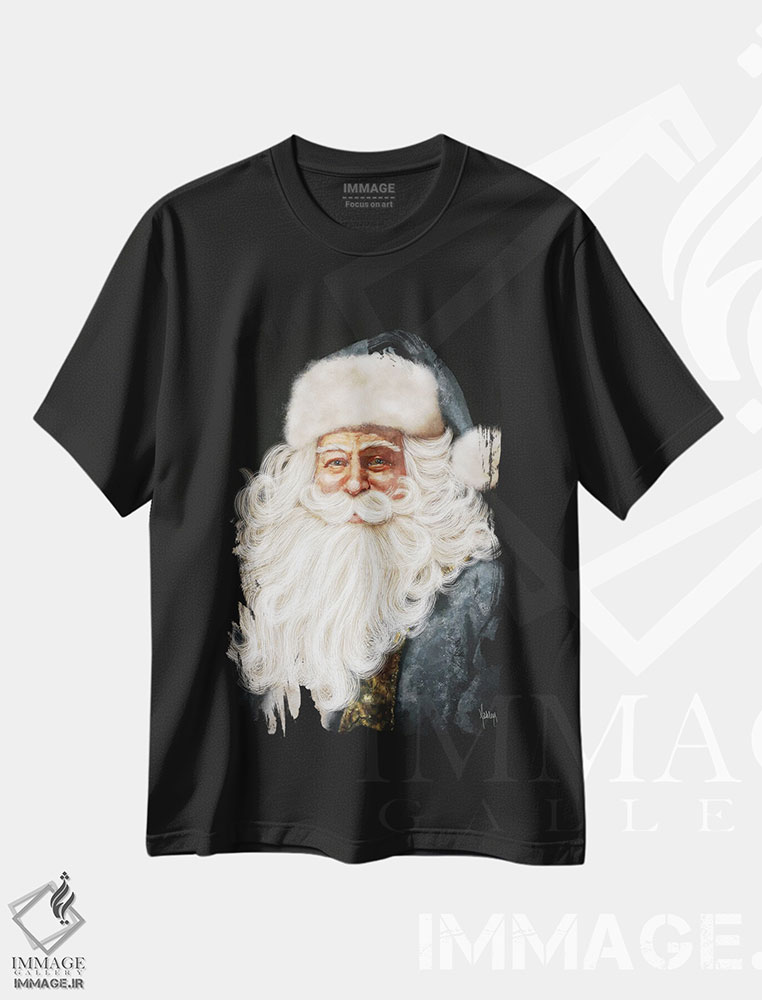تیشرت طرح دار بابانوئل آبی، دکور تعطیلات اثر اشلی بردلی | فروشگاه ایماژ