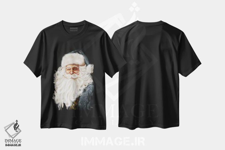 تیشرت طرح دار بابانوئل آبی، دکور تعطیلات اثر اشلی بردلی | فروشگاه ایماژ