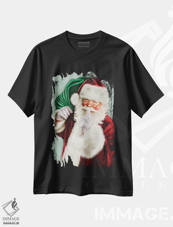 تیشرت طرح دار بابانوئل که ساکت می کند، دکور تعطیلات اثر اشلی بردلی | فروشگاه ایماژ