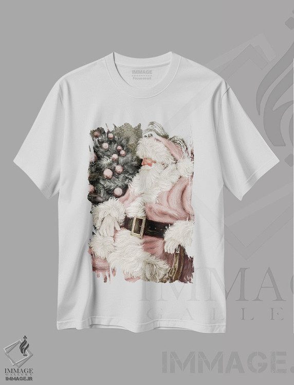 تیشرت طرح دار بابانوئل صورتی شاد، دکور تعطیلات اثر اشلی بردلی | immage.ir