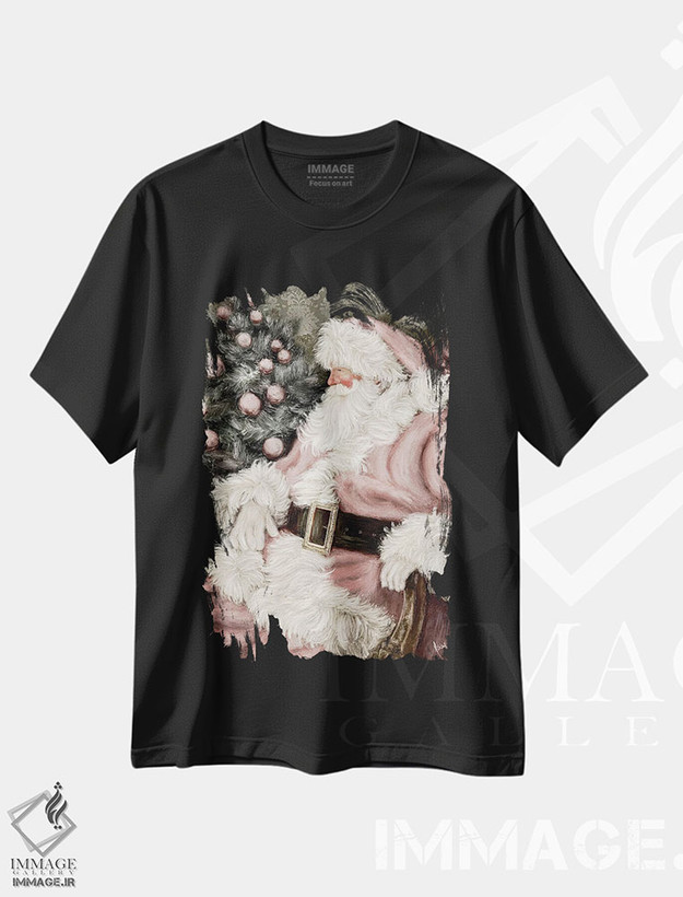 تیشرت طرح دار بابانوئل صورتی شاد، دکور تعطیلات اثر اشلی بردلی | فروشگاه ایماژ