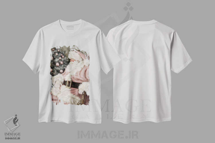 تیشرت طرح دار بابانوئل صورتی شاد، دکور تعطیلات اثر اشلی بردلی | immage.ir