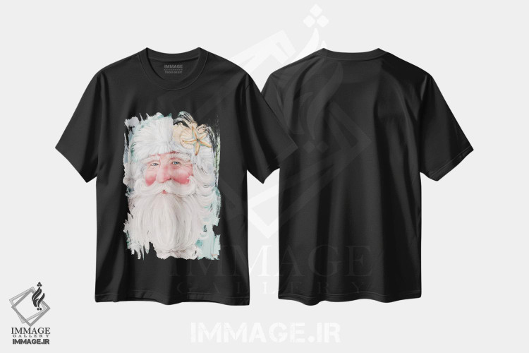 تیشرت طرح دار بابانوئل ساحلی، دکور تعطیلات اثر اشلی بردلی | فروشگاه ایماژ