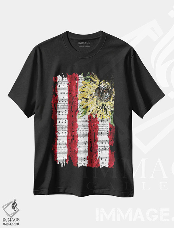 تیشرت طرح دار پرچم سرود آفتابگردان، دکور آمریکایی اثر اشلی بردلی | فروشگاه ایماژ