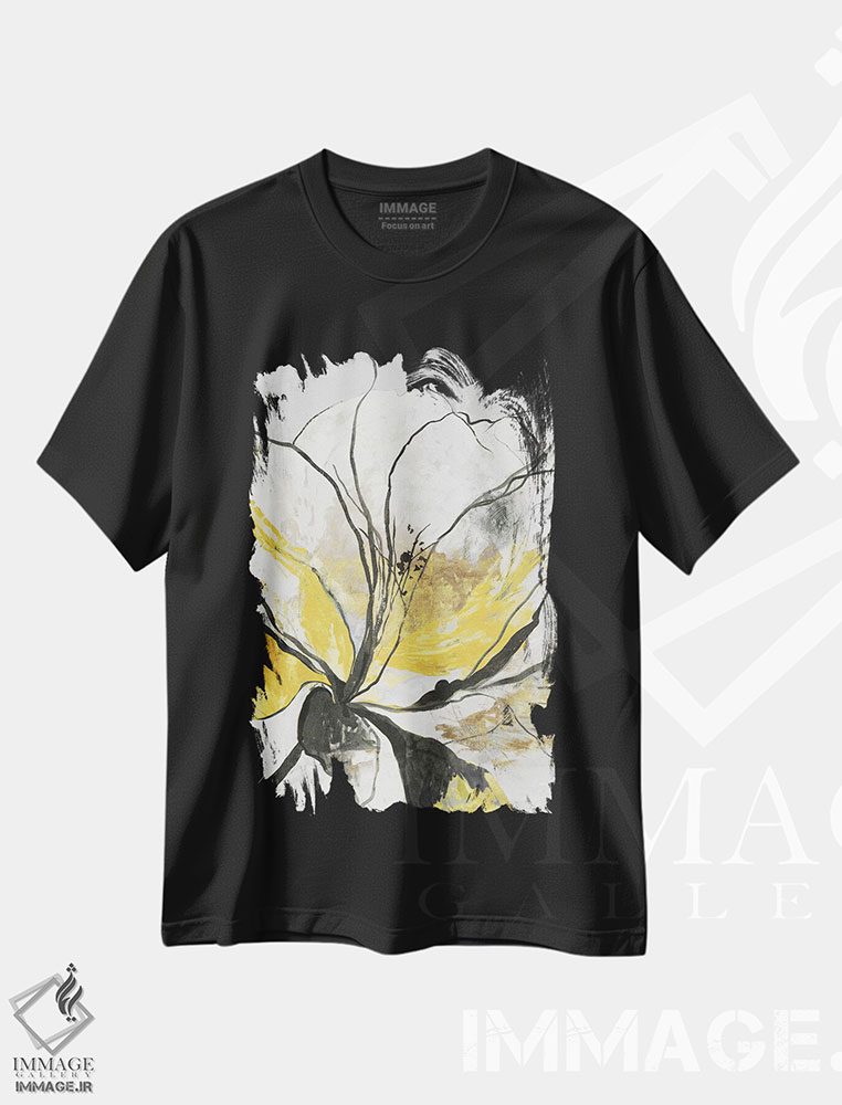 تیشرت طرح دار گل خطی I نسخه زرد، دکور معاصر اثر آسیا جنسن | فروشگاه ایماژ