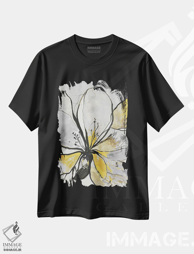تیشرت طرح دار گل خطی II نسخه زرد، دکور معاصر اثر آسیا جنسن | فروشگاه ایماژ
