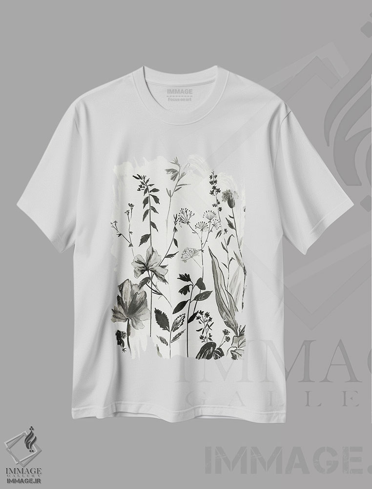 تیشرت طرح دار گیاهان سیاه I، هنر تزئینی سیاه و سفید اثر آسیا جنسن | immage.ir