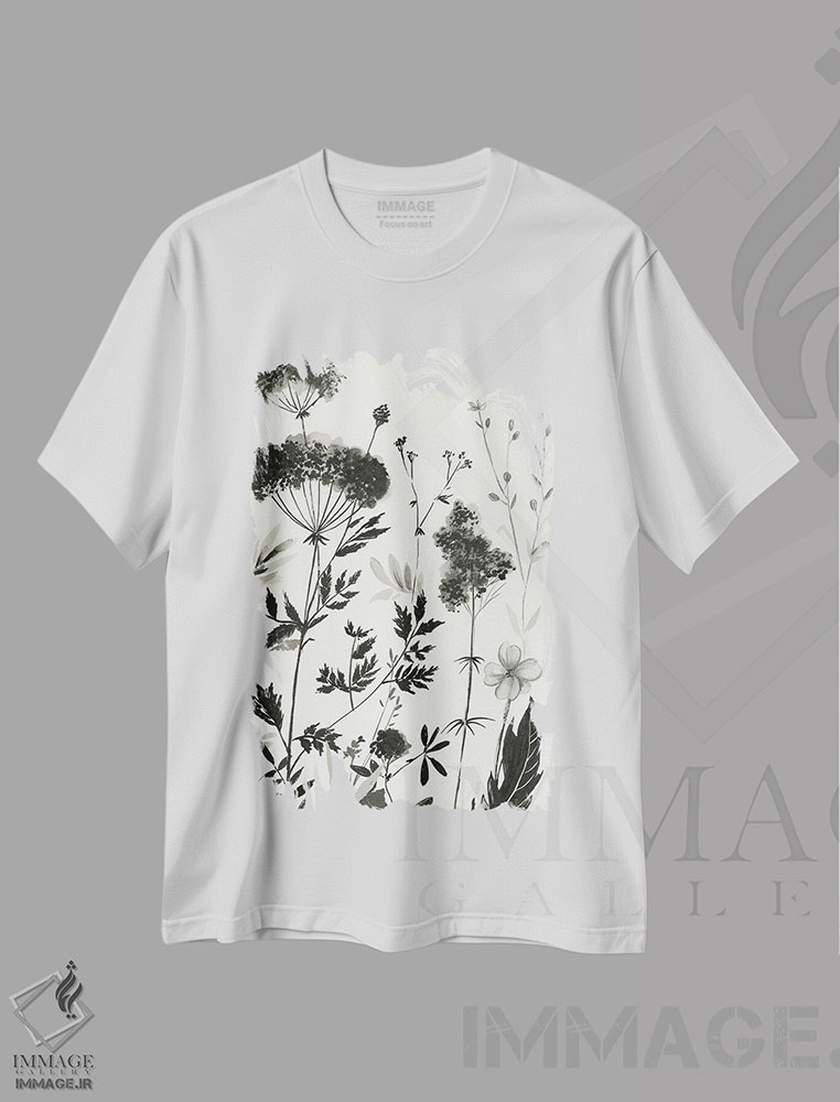 تیشرت طرح دار گیاهان سیاه II، هنر تزئینی سیاه و سفید اثر آسیا جنسن | immage.ir