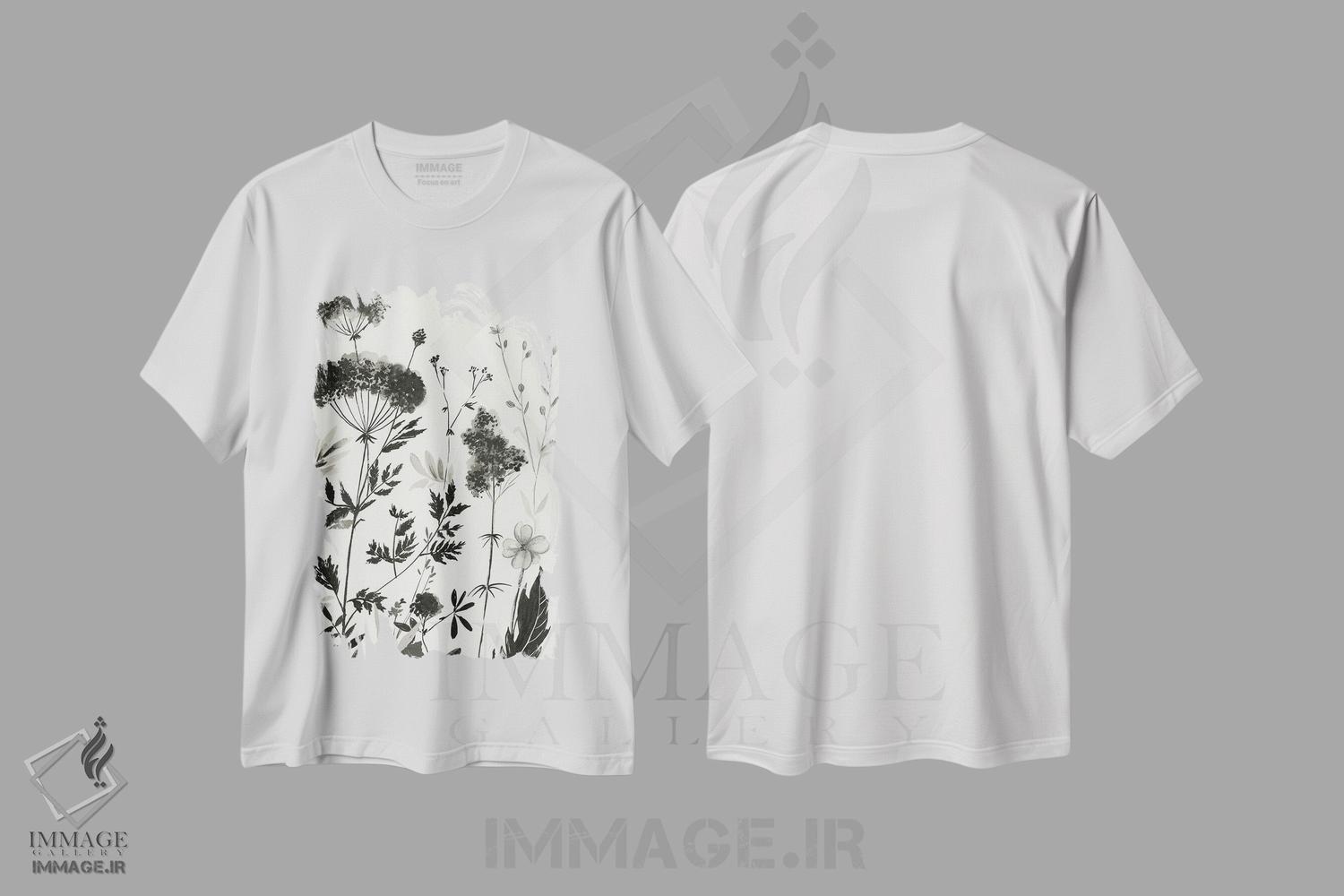 تیشرت طرح دار گیاهان سیاه II، هنر تزئینی سیاه و سفید اثر آسیا جنسن | immage.ir