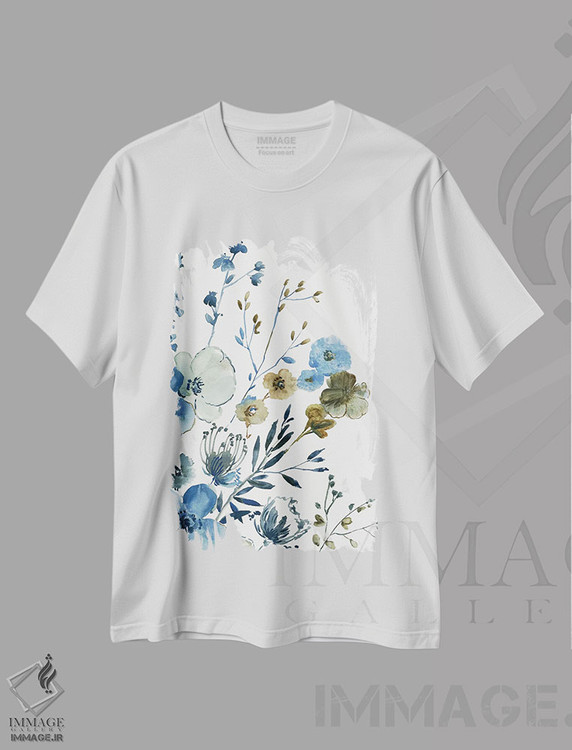 تیشرت طرح دار باغ شکوفه زن آبی I، دکور معاصر اثر آسیا جنسن | immage.ir
