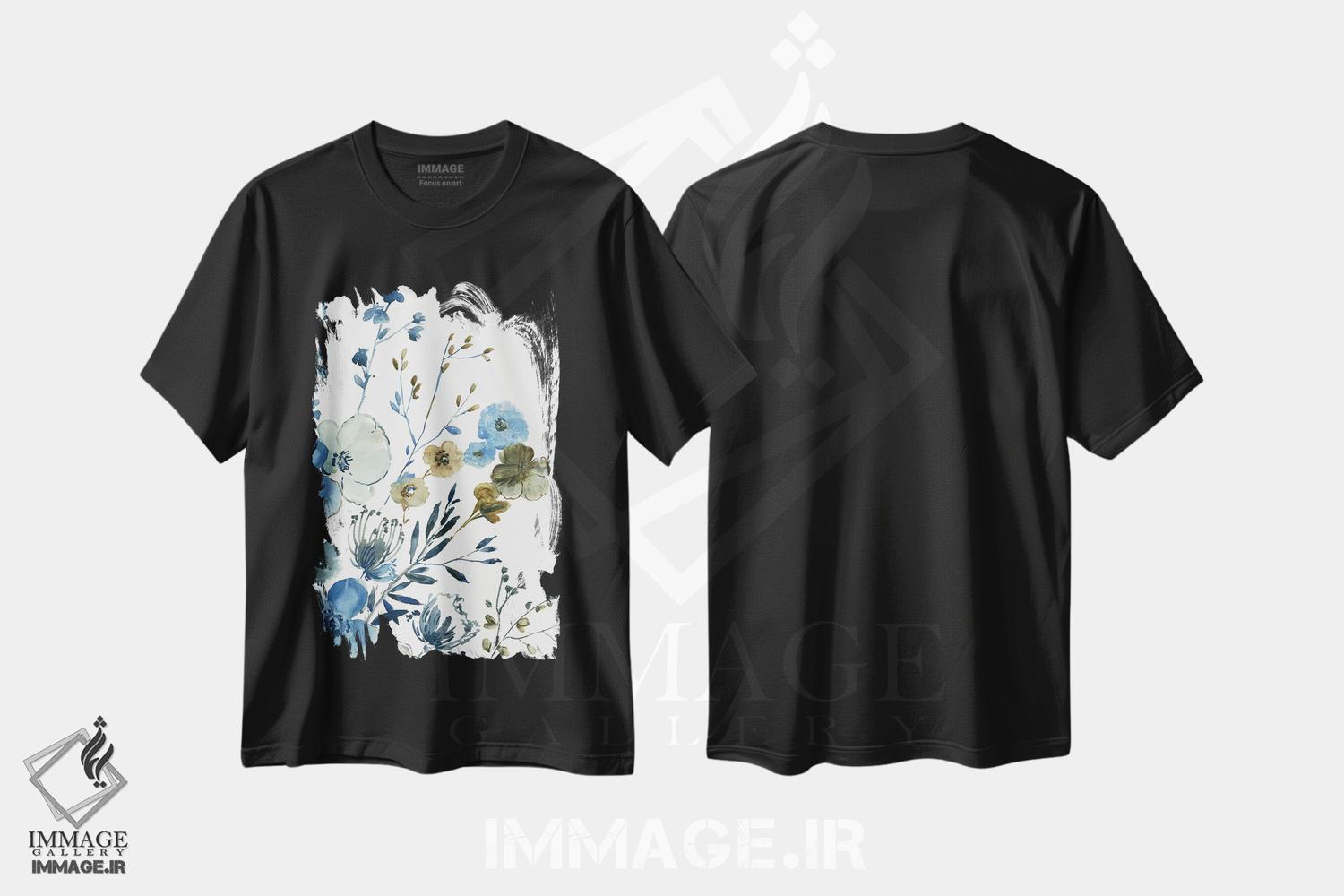 تیشرت طرح دار باغ شکوفه زن آبی I، دکور معاصر اثر آسیا جنسن | فروشگاه ایماژ