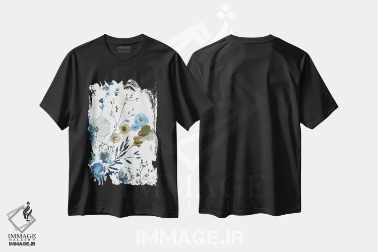 تیشرت طرح دار باغ شکوفه زن آبی I، دکور معاصر اثر آسیا جنسن | فروشگاه ایماژ