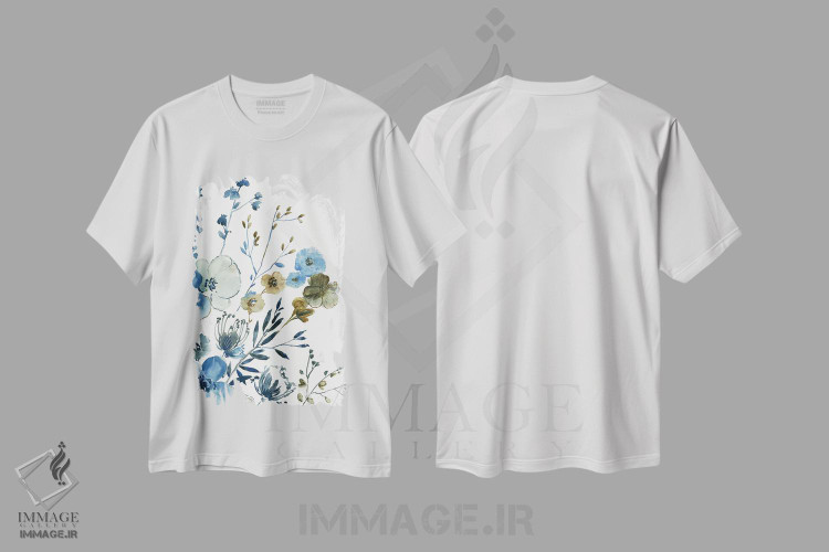 تیشرت طرح دار باغ شکوفه زن آبی I، دکور معاصر اثر آسیا جنسن | immage.ir