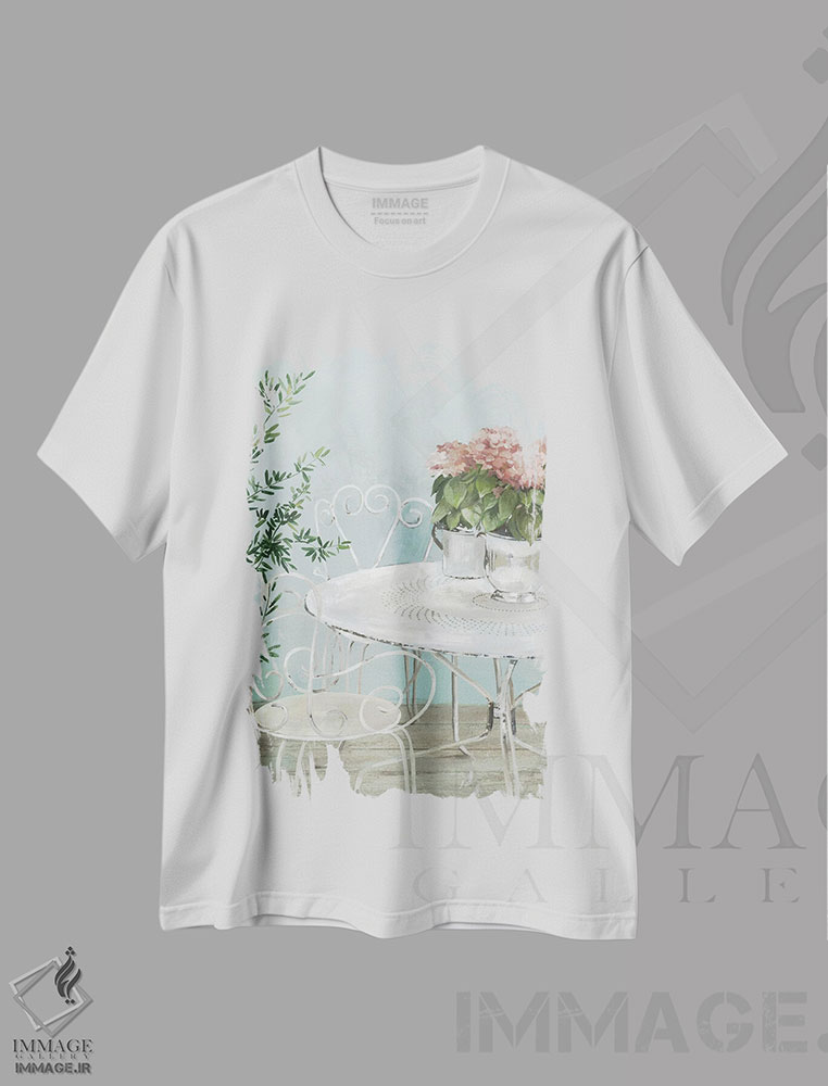 تیشرت طرح دار باغ سفید I، تزئینی اثر آسیا جنسن | immage.ir