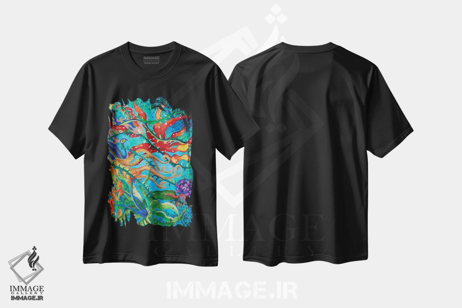 تیشرت طرح دار کارناوال زیر آب، هنر فاخر معاصر اثر آرلت اسمولکو | فروشگاه ایماژ