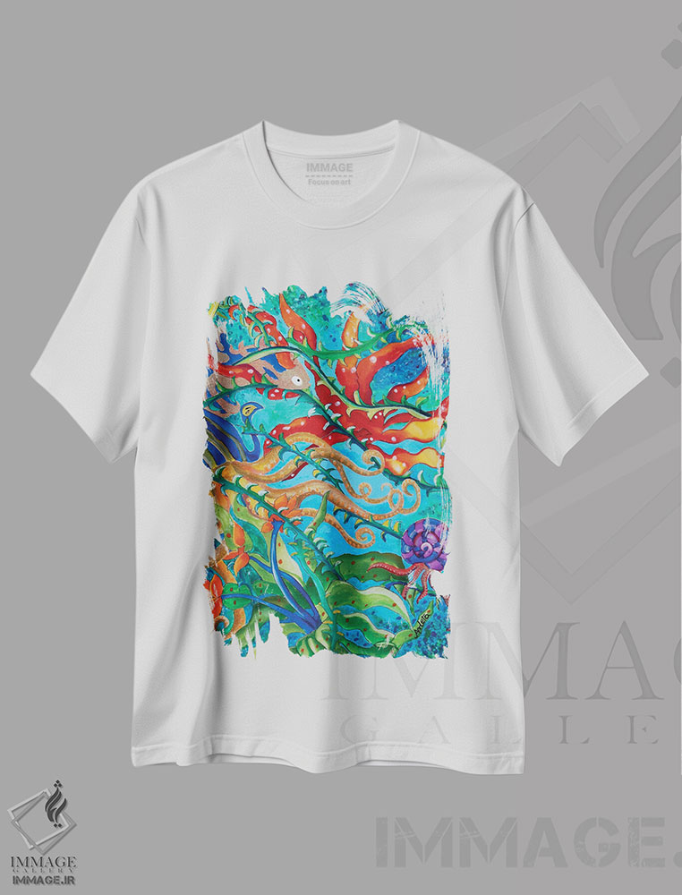 تیشرت طرح دار کارناوال زیر آب، هنر فاخر معاصر اثر آرلت اسمولکو | immage.ir