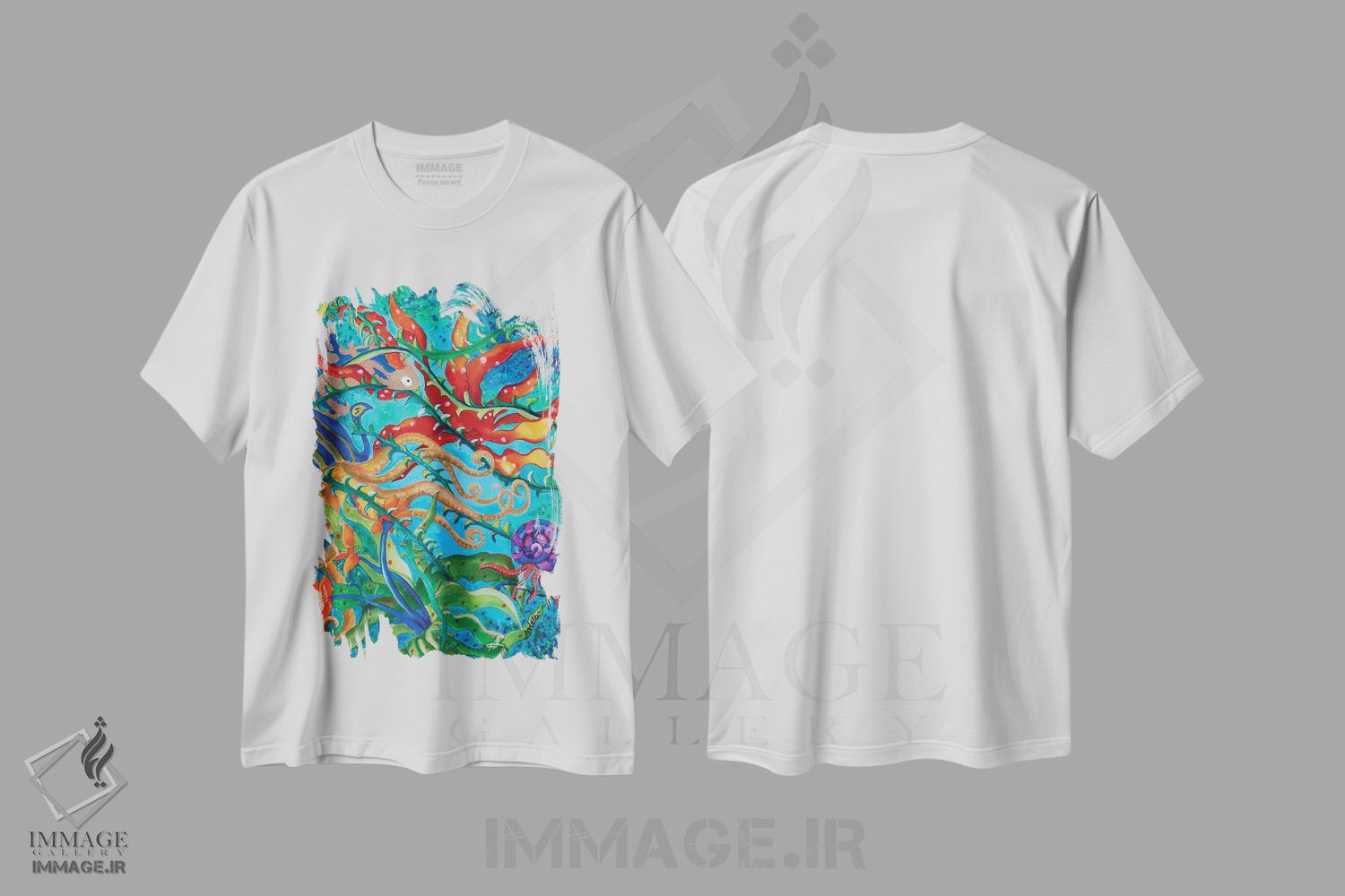 تیشرت طرح دار کارناوال زیر آب، هنر فاخر معاصر اثر آرلت اسمولکو | immage.ir