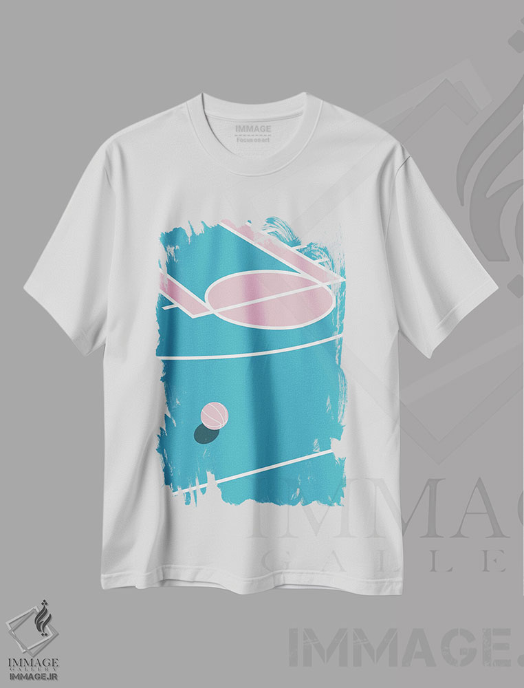 تیشرت طرح دار زمین بسکتبال آبی صورتی، تزئینی اثر آوی سیکس | immage.ir