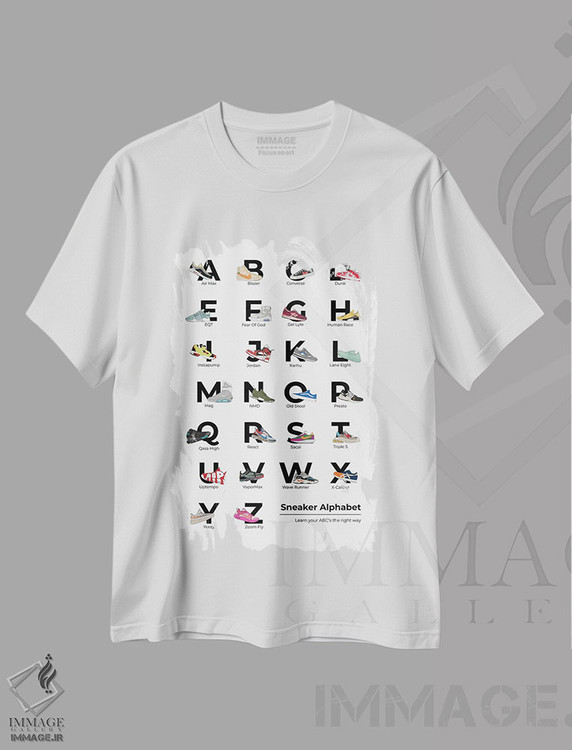 تیشرت طرح دار الفبای کتانی، هنر دیجیتال اثر آوی سیکس | immage.ir