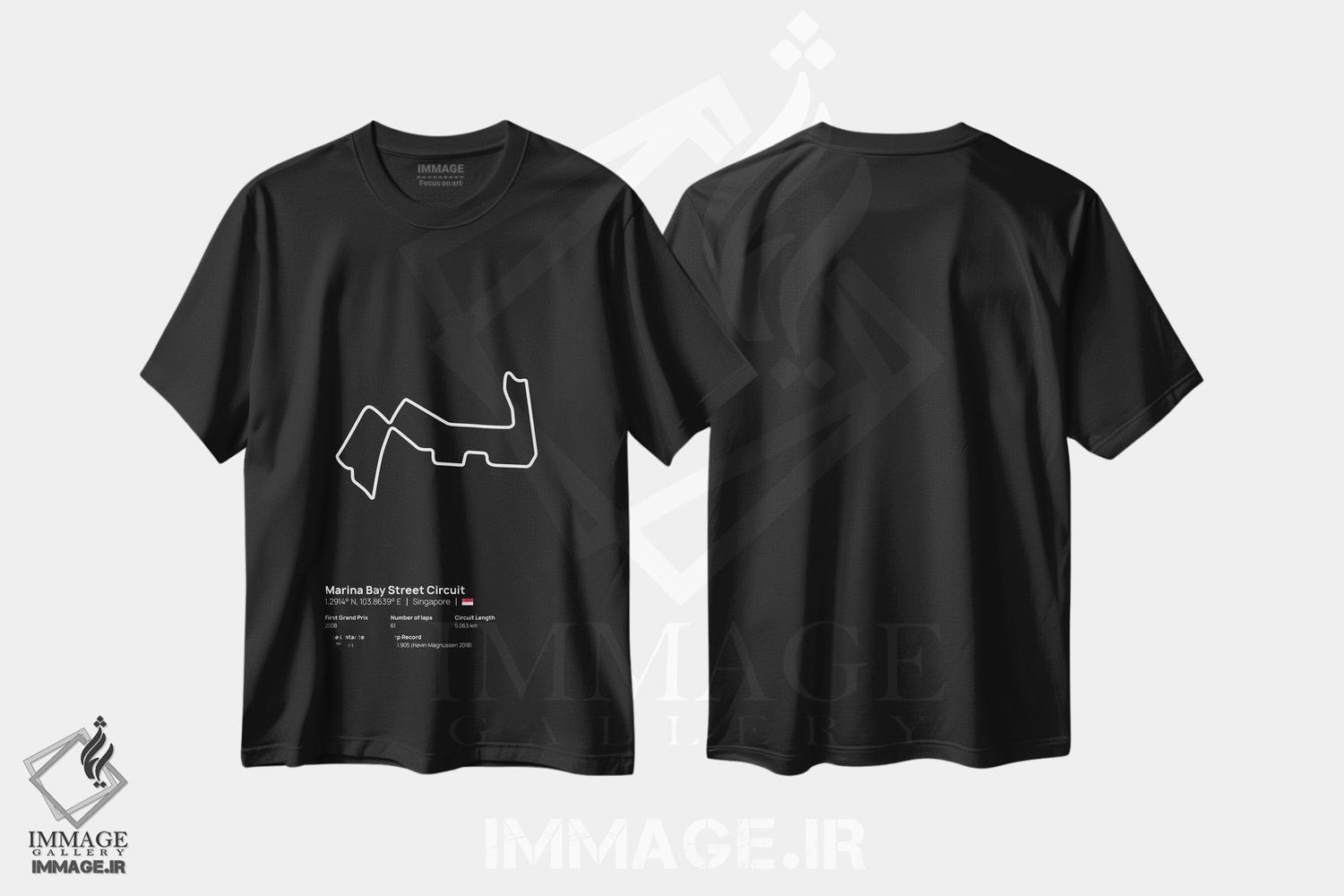 تیشرت طرح دار فرمول یک - پیست خیابانی مارینا بی، هنر دیجیتال سیاه و سفید اثر آوی سیکس | فروشگاه ایماژ