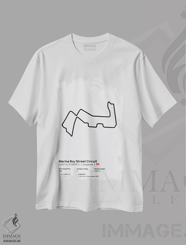 تیشرت طرح دار فرمول یک - پیست خیابانی مارینا بی، هنر دیجیتال سیاه و سفید اثر آوی سیکس | immage.ir