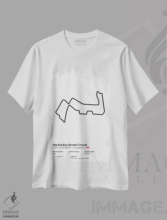 تیشرت طرح دار فرمول یک - پیست خیابانی مارینا بی، هنر دیجیتال سیاه و سفید اثر آوی سیکس | immage.ir