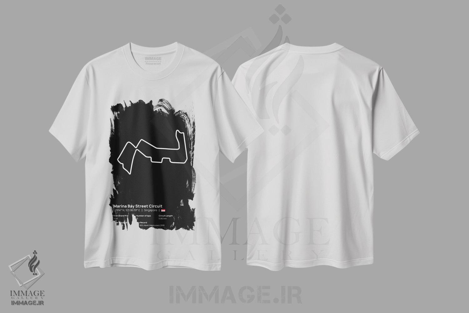 تیشرت طرح دار فرمول یک - پیست خیابانی مارینا بی، هنر دیجیتال سیاه و سفید اثر آوی سیکس | immage.ir